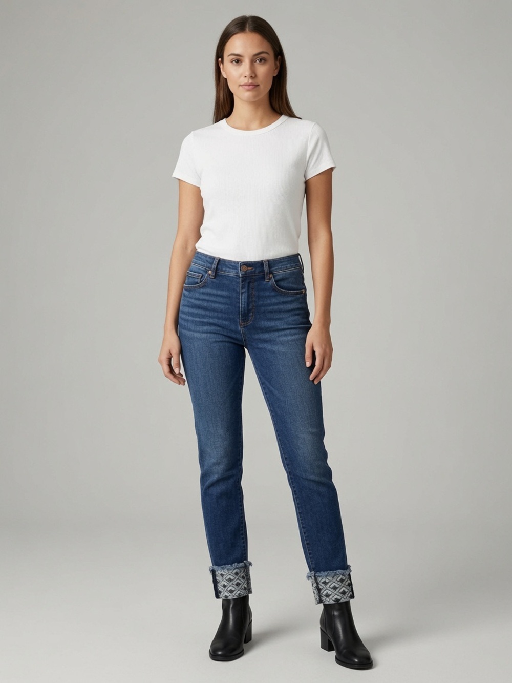 LOFT Mid-Rise Skinny Jeans with Patterned Cuff.  Stretch.